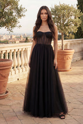 A-line Strapless Floor Length Strapless Tulle Prom Dress