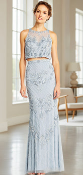 Adrianna Papell AP1E201534 Prom Long Two Piece Halter Formal Dress