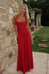 Alara Lace-Up Back Maxi Dress - Burgundy