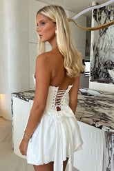 Beauty Strapless Satin Dress - White