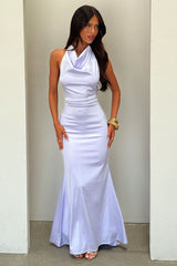 Corwin Open Back Satin Maxi Dress - Lilac