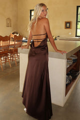 Thora Strapless Satin Maxi Dress - Brown