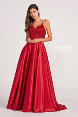 Colette CL2033 Beaded Prom Long Pockets Formal Dress