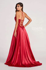 Colette CL2033 Beaded Prom Long Pockets Formal Dress